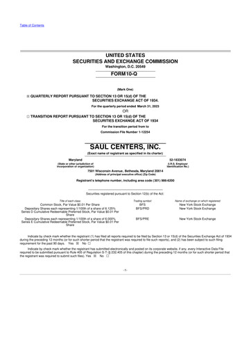 Miniature Saul Centers 10-Q Rapport trimestriel 2023 