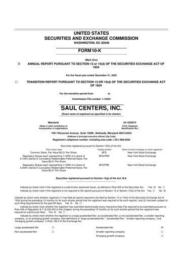 Thumbnail Saul Centers 10-K Annual Report 2025