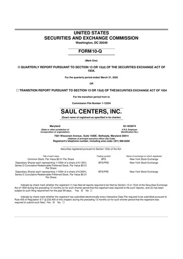Thumbnail Saul Centers 10-Q Quarterly Report FY 