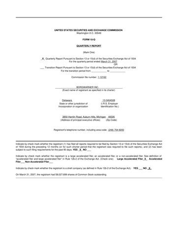 Miniature BorgWarner 10-Q Rapport trimestriel  