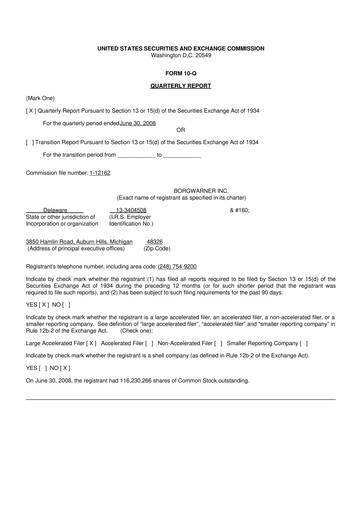 Miniature BorgWarner 10-Q Rapport trimestriel  