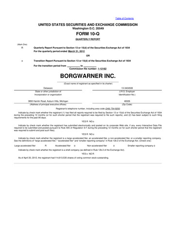 Miniature BorgWarner 10-Q Rapport trimestriel 2012 