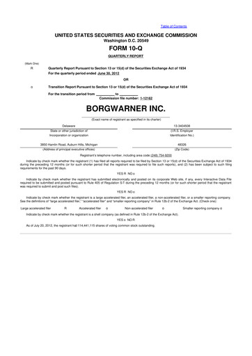 Miniature BorgWarner 10-Q Rapport trimestriel 2012 