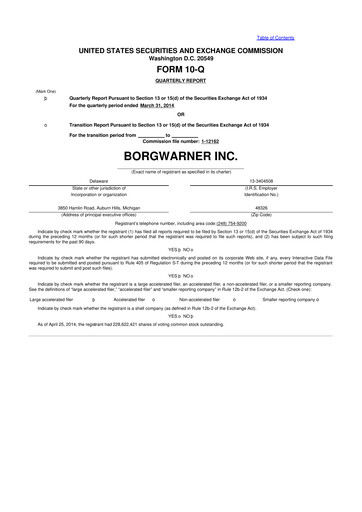 Miniature BorgWarner 10-Q Rapport trimestriel 2014 