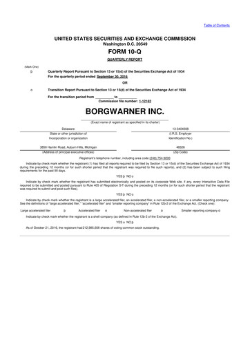 Miniature BorgWarner 10-Q Rapport trimestriel 2016 