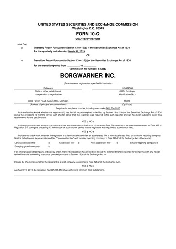 Miniature BorgWarner 10-Q Rapport trimestriel 2019 