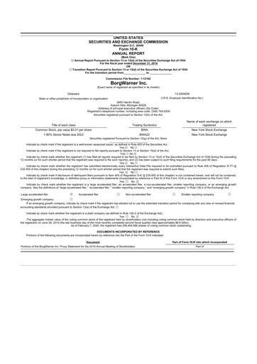 Thumbnail BorgWarner 10-K Annual Report 2019