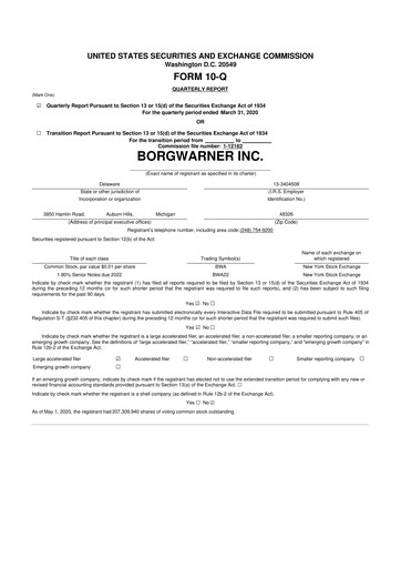 Miniature BorgWarner 10-Q Rapport trimestriel 2020 