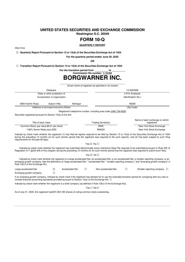 Miniature BorgWarner 10-Q Rapport trimestriel 2020 