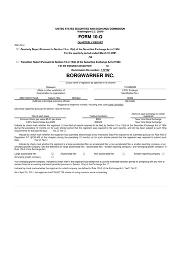 Miniature BorgWarner 10-Q Rapport trimestriel 2021 