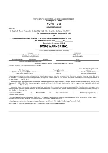 Miniature BorgWarner 10-Q Rapport trimestriel 2021 