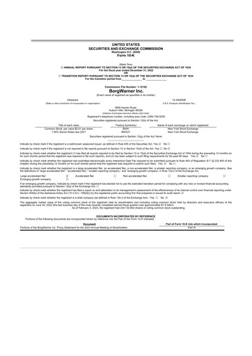 Thumbnail BorgWarner 10-K Annual Report 2022