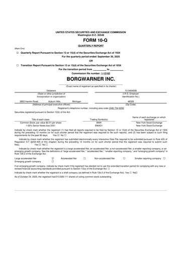 Miniature BorgWarner 10-Q Rapport trimestriel 2025 