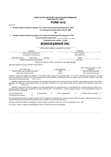 Thumbnail BorgWarner 10-Q Quarterly Report FY2026 