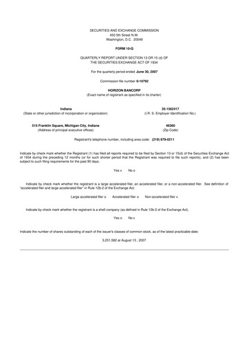 Thumbnail Horizon Bancorp 10-Q Quarterly Report FY 