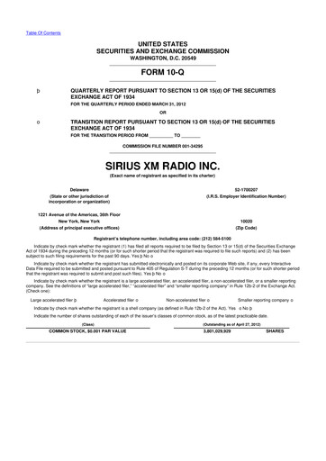 Thumbnail Sirius XM 10-Q Quarterly Report FY2012 