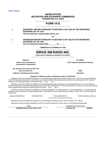 Thumbnail Sirius XM 10-Q Quarterly Report FY2013 