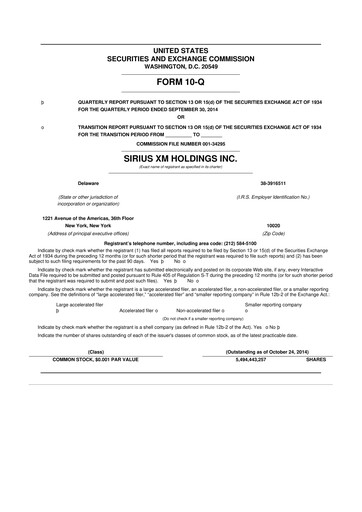 Thumbnail Sirius XM 10-Q Quarterly Report FY2014 