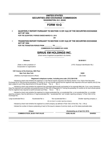 Thumbnail Sirius XM 10-Q Quarterly Report FY2016 