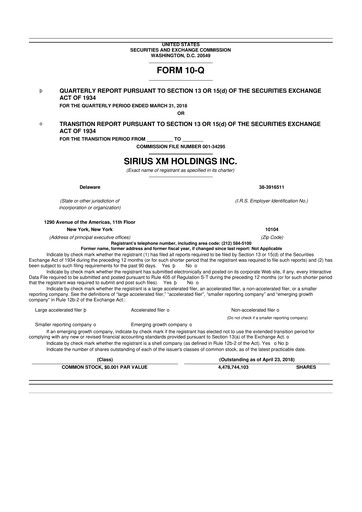 Thumbnail Sirius XM 10-Q Quarterly Report FY2018 