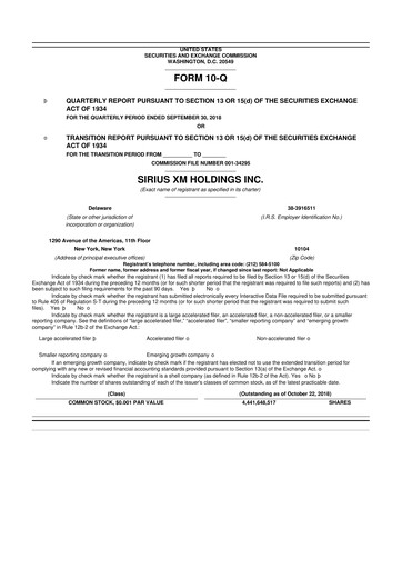 Thumbnail Sirius XM 10-Q Quarterly Report FY2018 