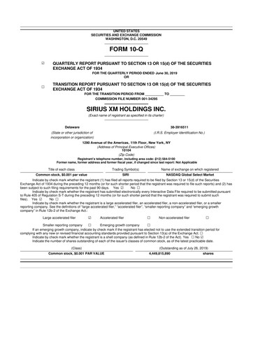 Thumbnail Sirius XM 10-Q Quarterly Report FY2019 