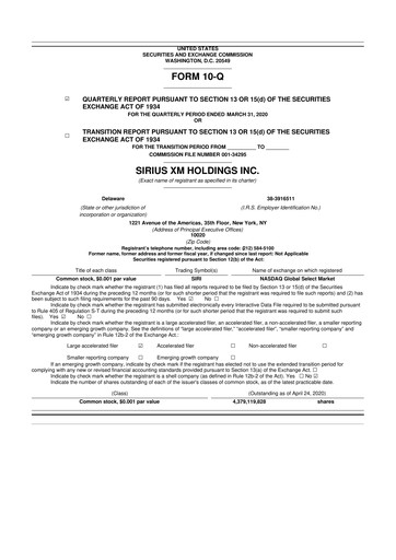 Thumbnail Sirius XM 10-Q Quarterly Report FY2020 