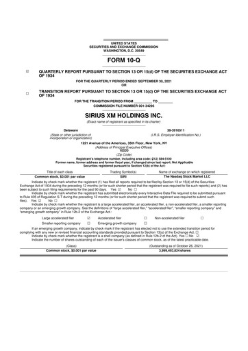 Thumbnail Sirius XM 10-Q Quarterly Report FY2021 