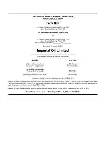 Thumbnail Imperial Oil
 10-Q Quarterly Report FY 