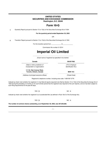 Thumbnail Imperial Oil
 10-Q Quarterly Report FY 