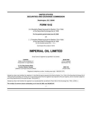 Thumbnail Imperial Oil
 10-Q Quarterly Report FY 
