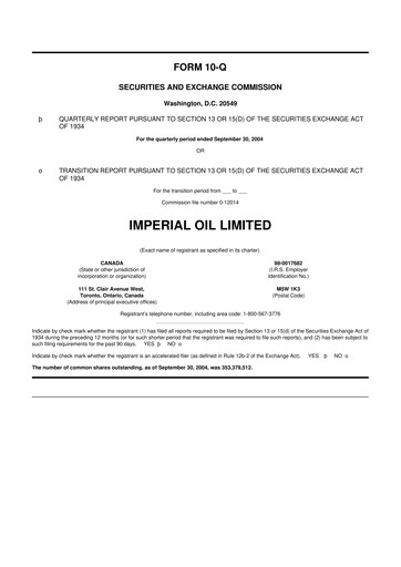 Thumbnail Imperial Oil
 10-Q Quarterly Report FY 