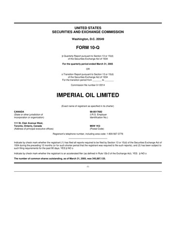 Thumbnail Imperial Oil
 10-Q Quarterly Report FY 