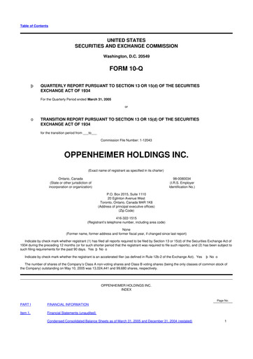 Thumbnail Oppenheimer Holdings
 10-Q Quarterly Report FY 