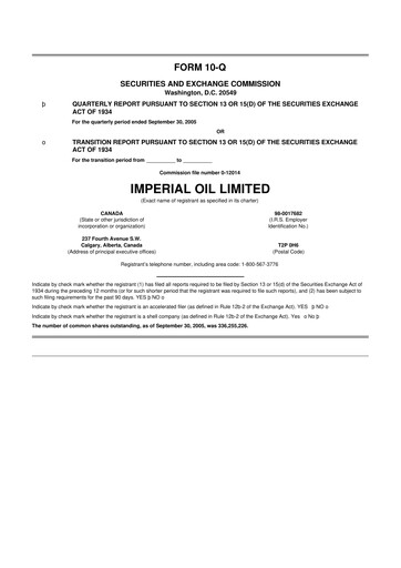 Thumbnail Imperial Oil
 10-Q Quarterly Report FY 