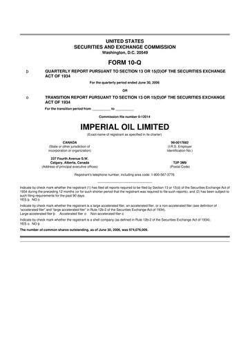 Thumbnail Imperial Oil
 10-Q Quarterly Report FY 