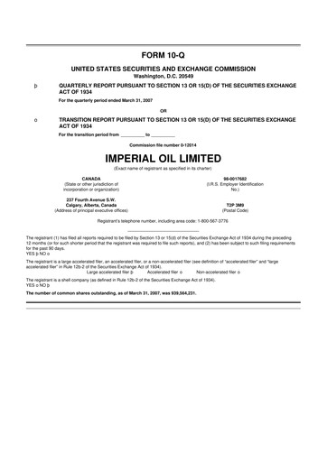Thumbnail Imperial Oil
 10-Q Quarterly Report FY 