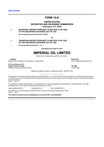 Thumbnail Imperial Oil
 10-Q Quarterly Report FY 