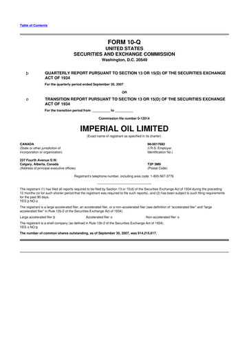 Thumbnail Imperial Oil
 10-Q Quarterly Report FY 