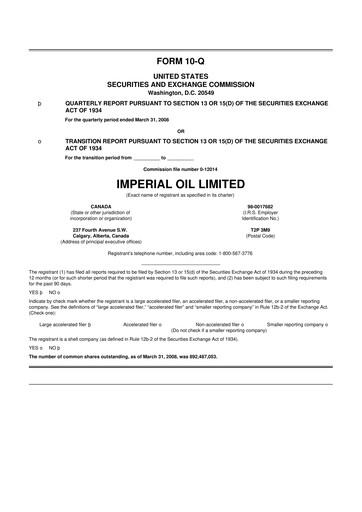 Thumbnail Imperial Oil
 10-Q Quarterly Report FY 