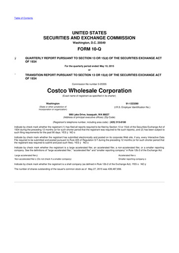 Miniature Costco 10-Q Rapport trimestriel 2015 