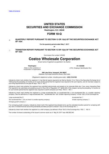 Miniature Costco 10-Q Rapport trimestriel 2017 