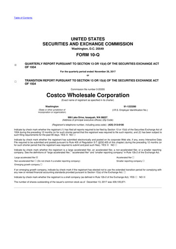 Miniature Costco 10-Q Rapport trimestriel 2018 