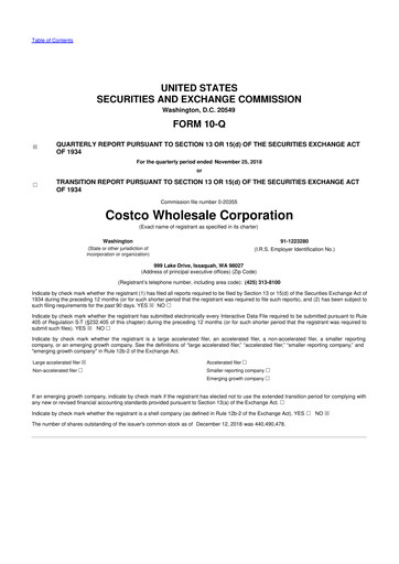 Miniature Costco 10-Q Rapport trimestriel 2019 