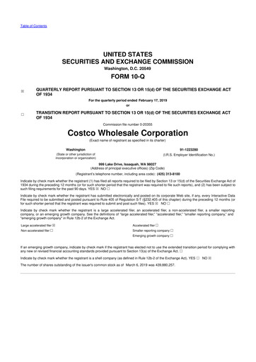 Miniature Costco 10-Q Rapport trimestriel 2019 