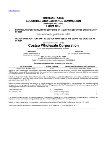 Miniature Costco 10-Q Rapport trimestriel 2020 
