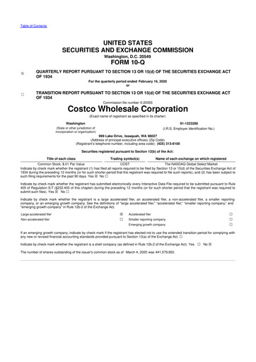 Miniature Costco 10-Q Rapport trimestriel 2020 