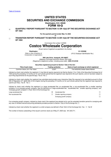 Miniature Costco 10-Q Rapport trimestriel  