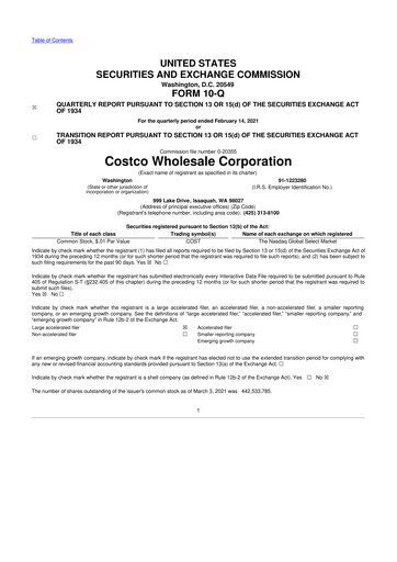 Miniature Costco 10-Q Rapport trimestriel 2021 