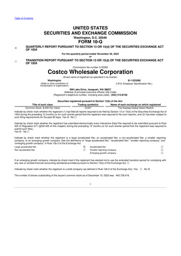 Miniature Costco 10-Q Rapport trimestriel 2024 